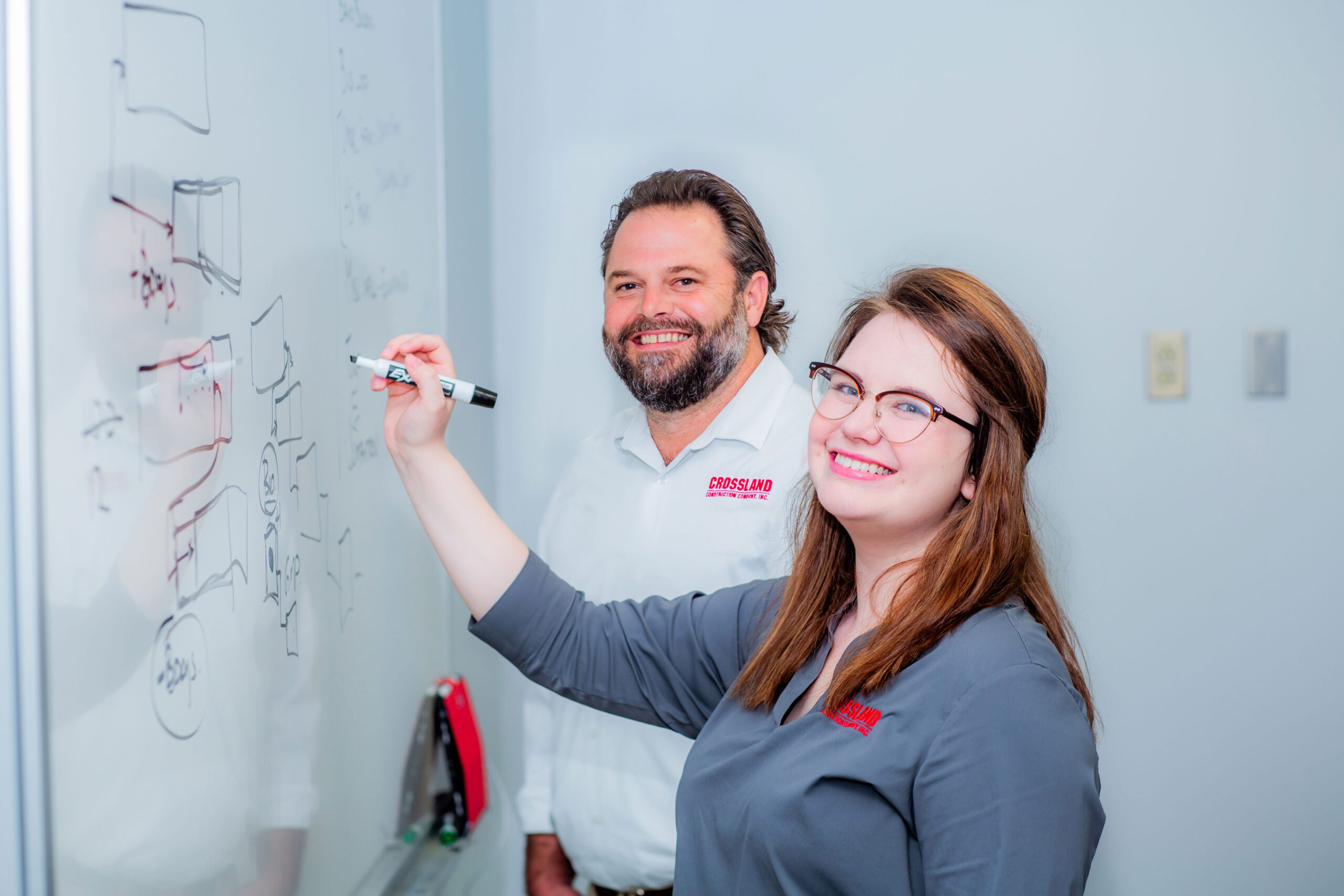 Bailey Vinsant & Matthew Gleeson standing in front of a whiteboard.