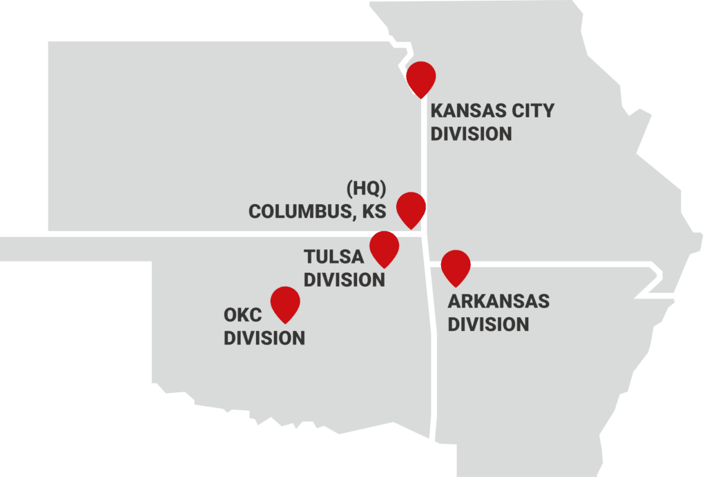 A map showing the locations in Arkansas, Missouri, Nebraska, and Oklahoma.