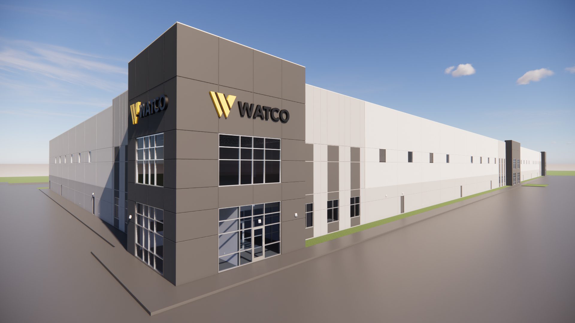 A 3d rendering of a warehouse building.
