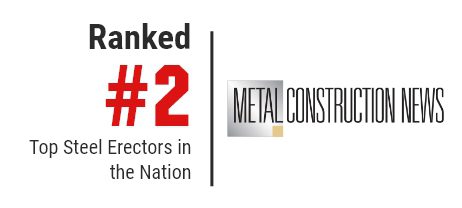 Ranked #2 Top Steel Erectors in the Nation logo beside Metal Construction News logo.