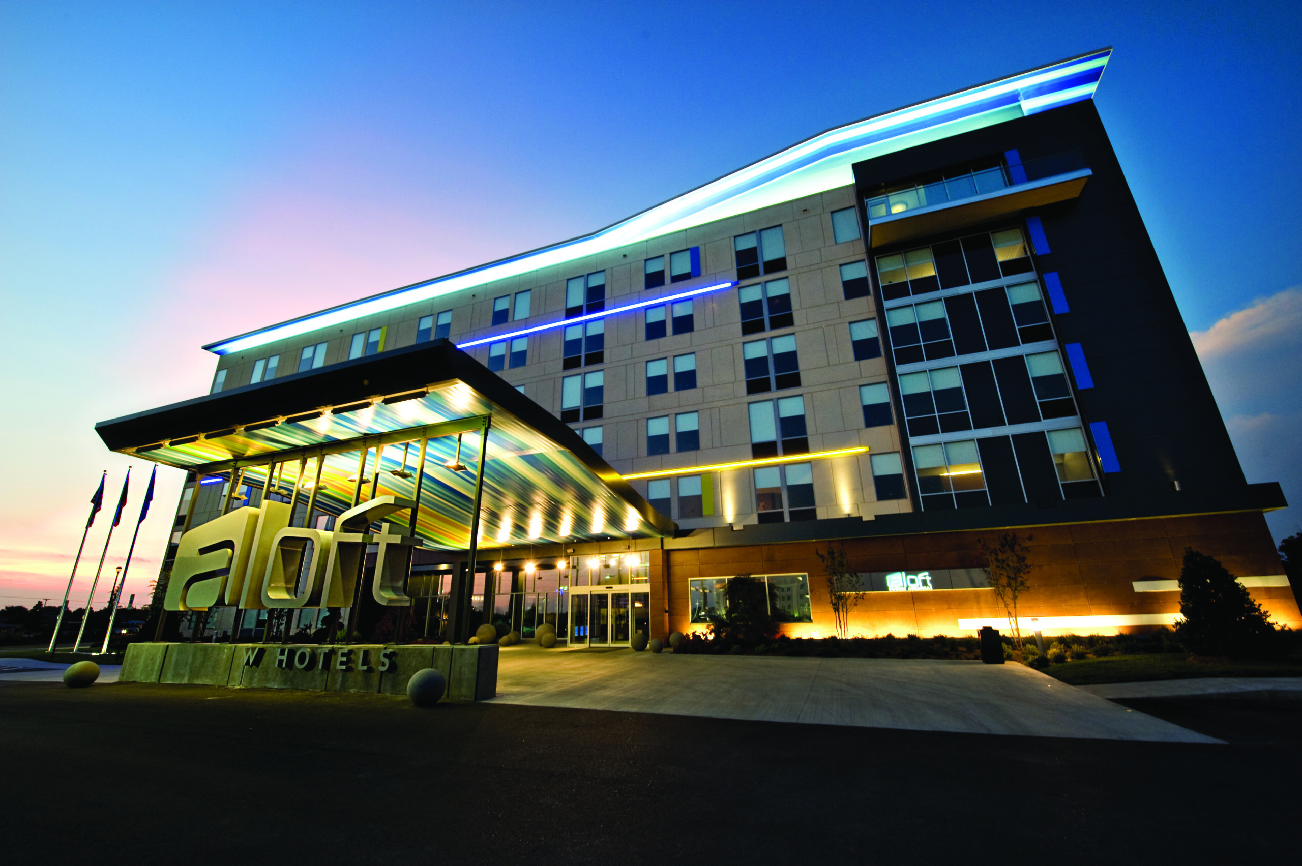 Exterior of Aloft Hotel in Rogers.