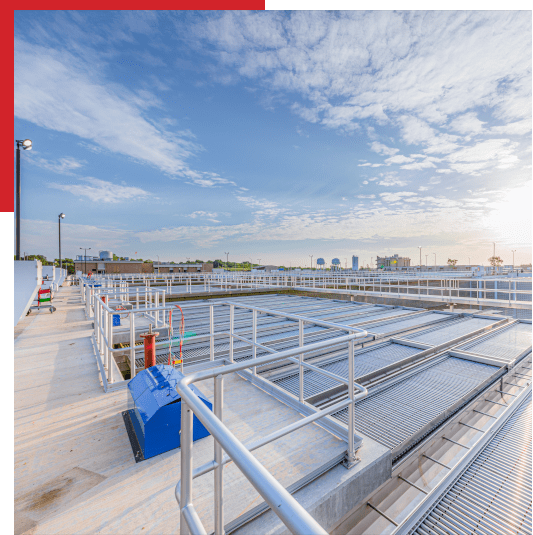 An image of a water treatment plant with a blue sky.