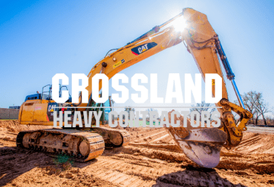 Crossland Heavy Contractors logo with excavator in the background.