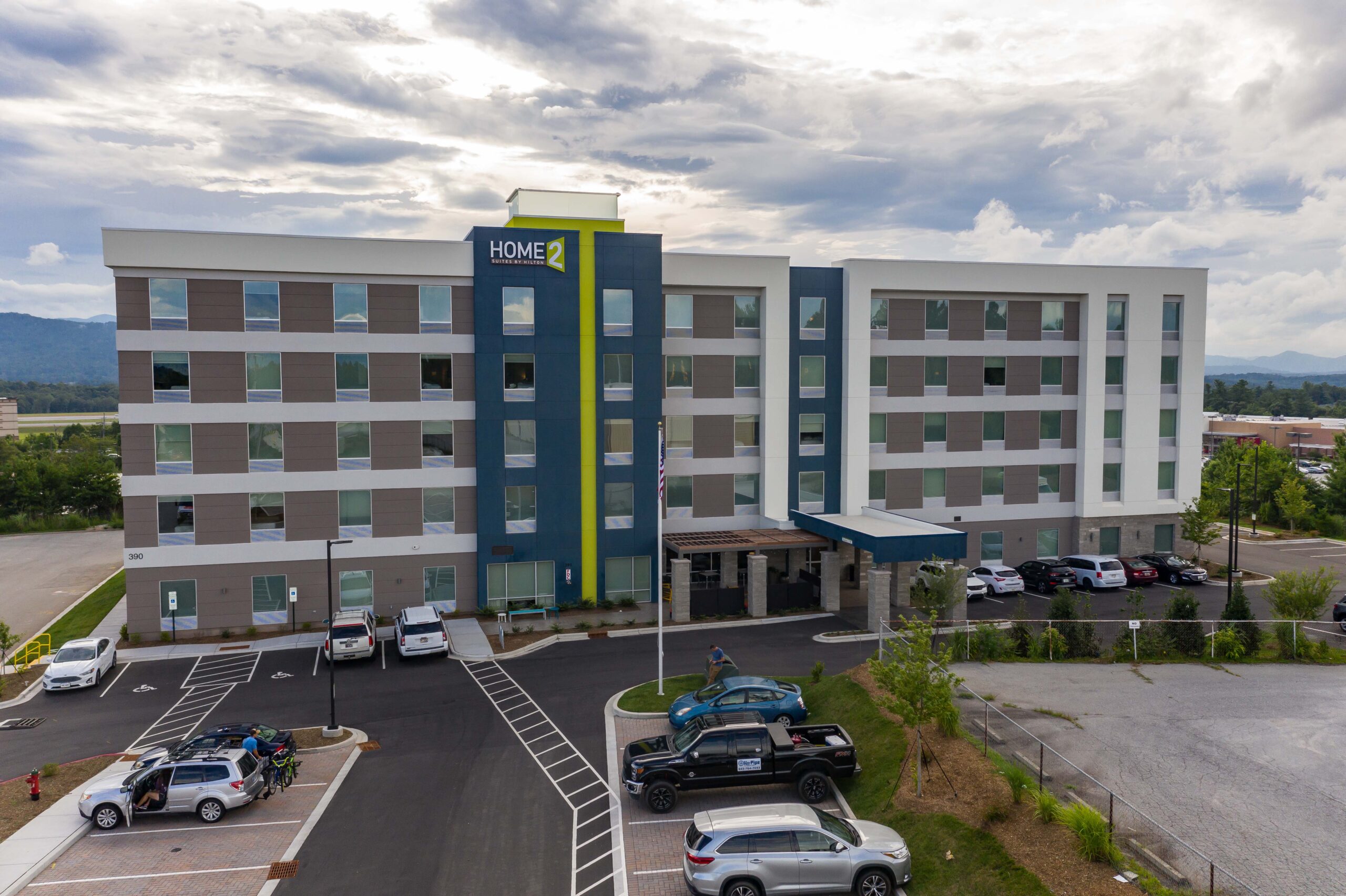 Exterior of Home2Suites building.