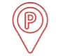 A red map pin with the letter "P" inside, symbolizing a parking location or parking availability.