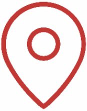 A simple red map pin icon with a circular center, outlined on a white background.