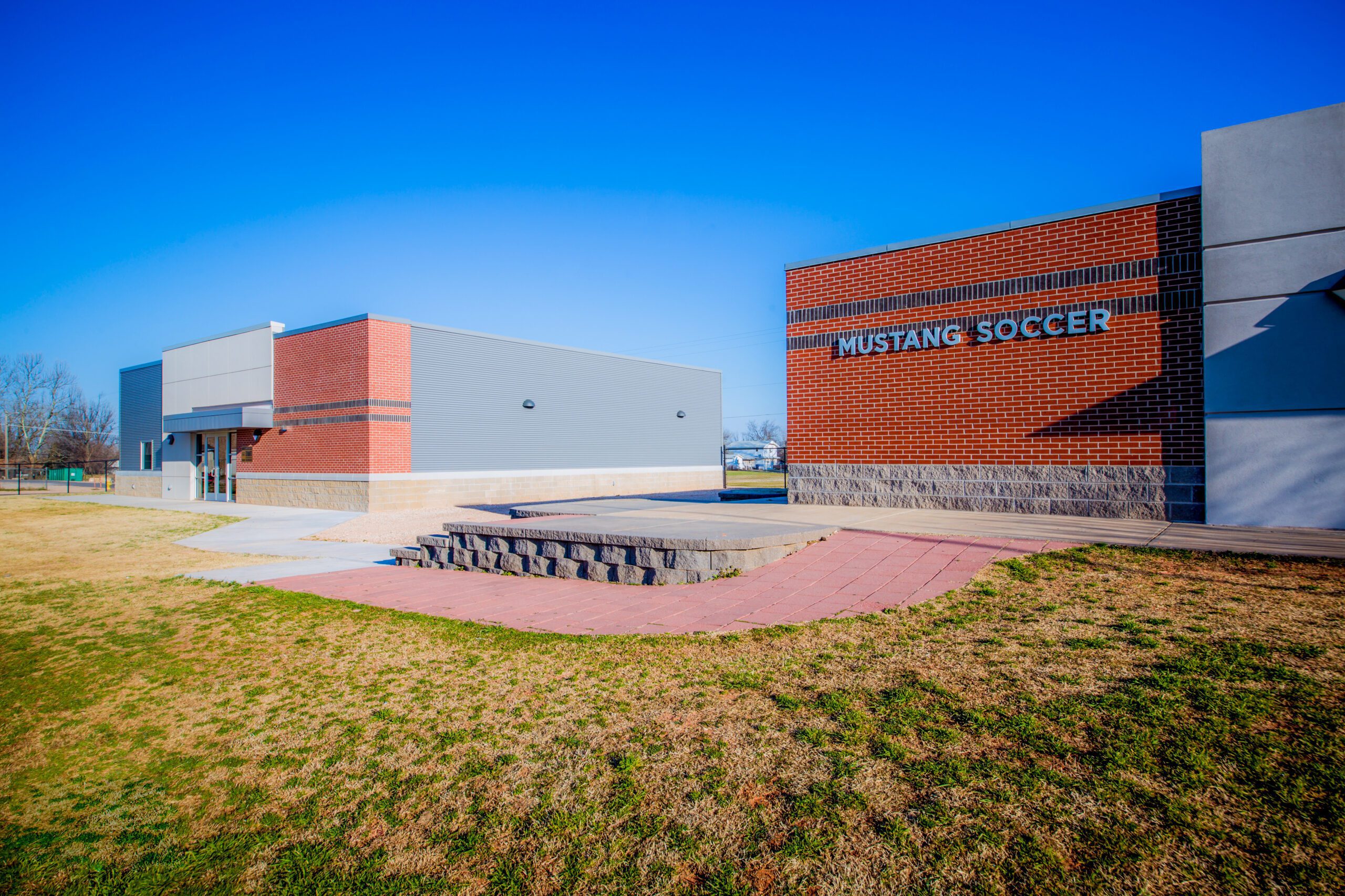 Exterior of Mustang High School Soccer building.