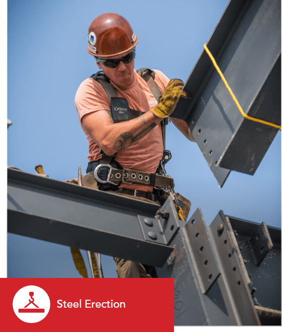 Construction worker working on steel erection.