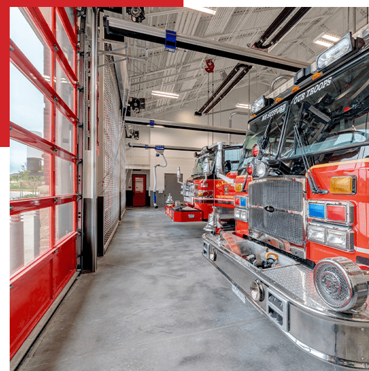 Interior of a fire station.