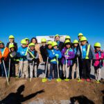 Group of children in PPE who who helped Crossland break ground on the Discovery Lab Children's Museum.
