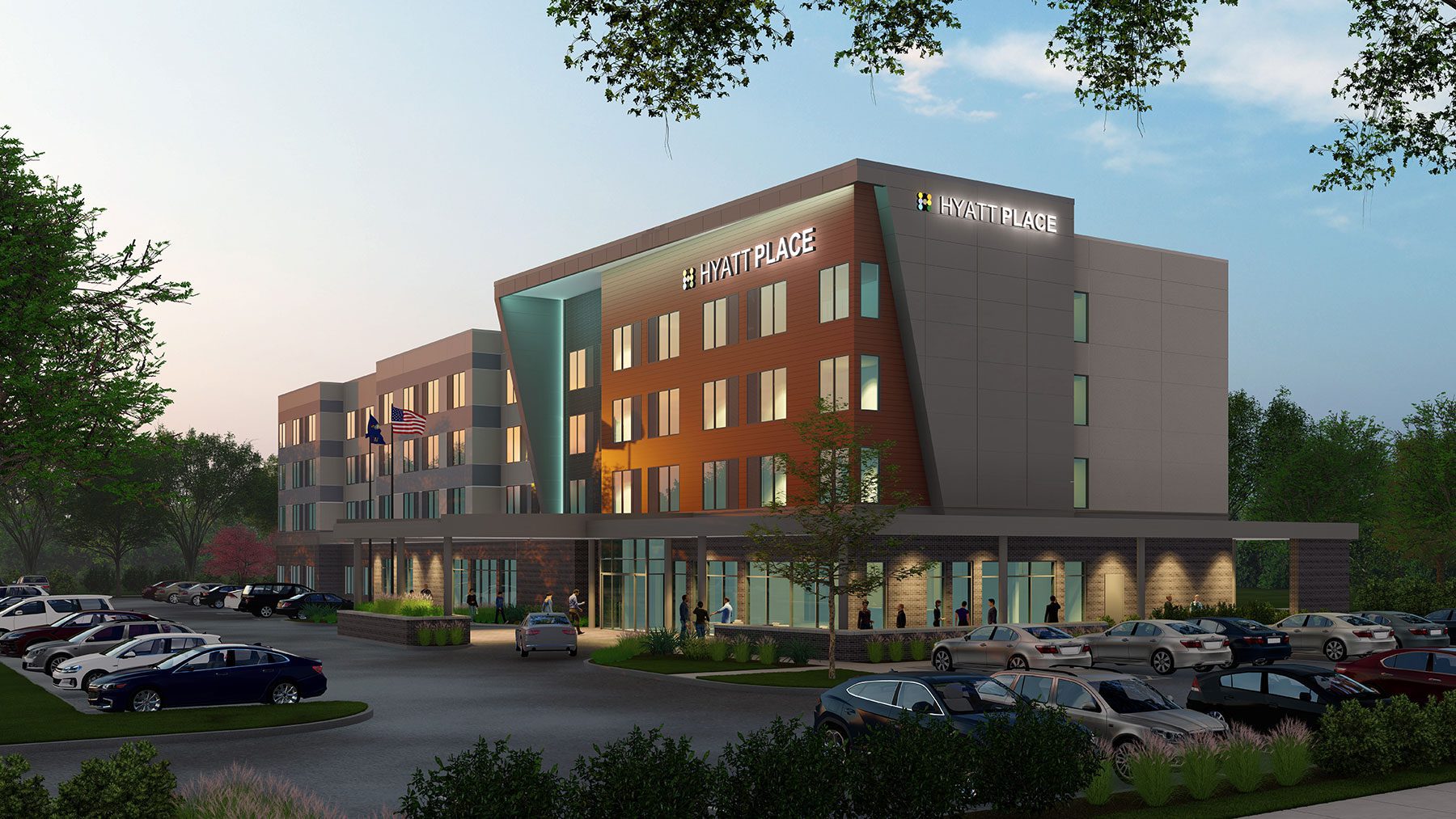 Rendering of the exterior of the Hyatt Place building at WSU.